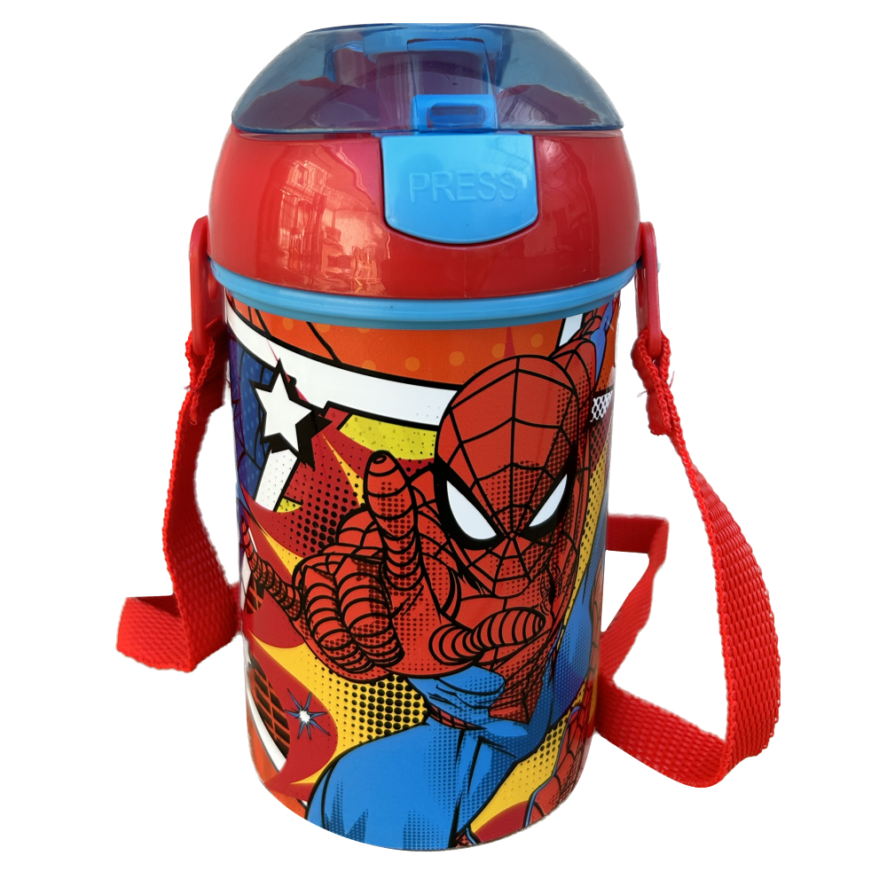 Borraccia Pop-Up Spiderman MARVEL Bottiglia in Plastica Riutilizzabile con Tracolla 450 Ml - St74769