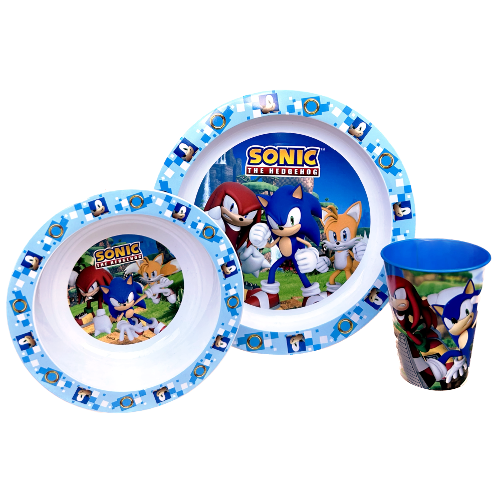 Set Pappa 5 Pezzi Sonic Piatti Bicchiere Posate Confezione Regalo - St40550