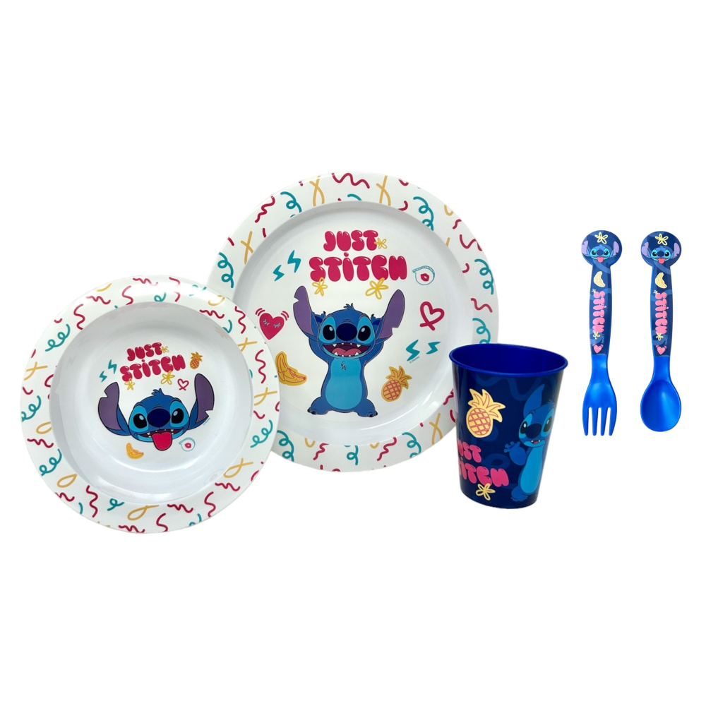 Set Pappa 5 Pezzi Stitch DISNEY Piatti Bicchiere Posate Confezione Regalo - St75050