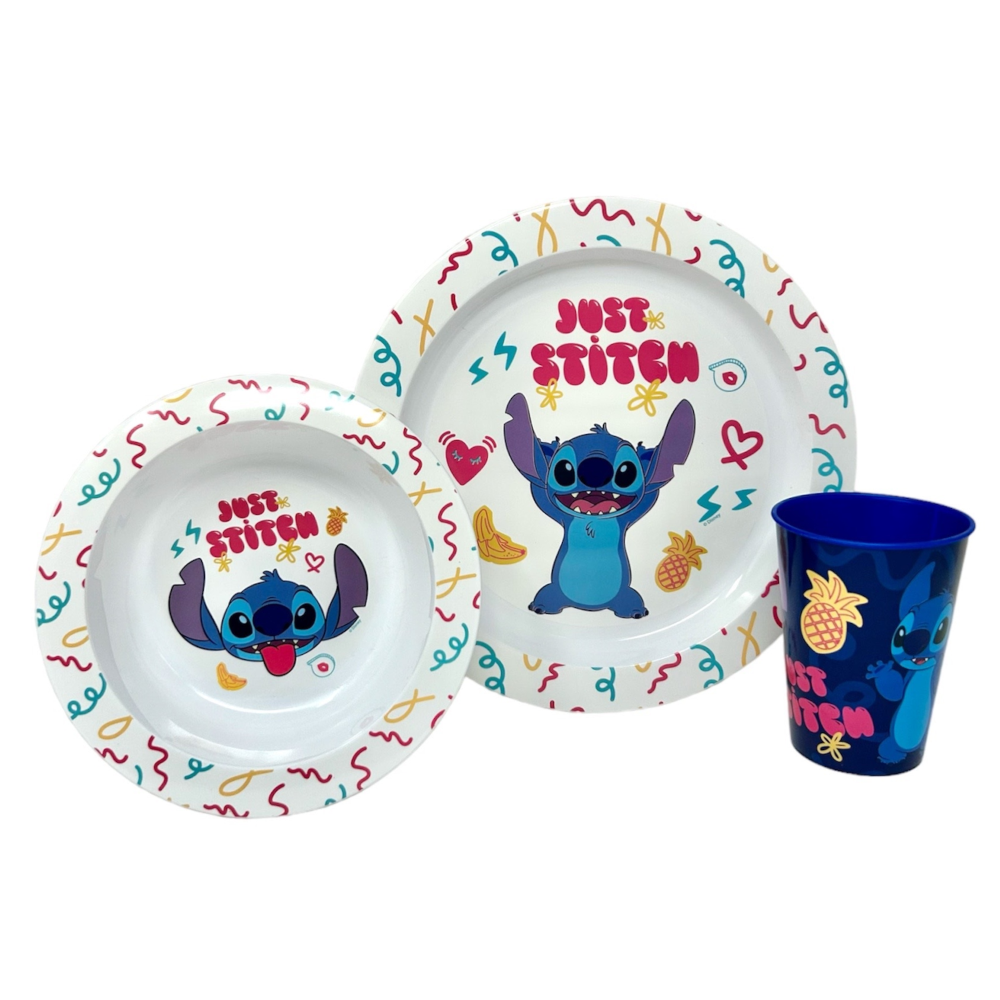 Set Pappa 5 Pezzi Stitch DISNEY Piatti Bicchiere Posate Confezione Regalo - St75050