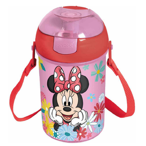 Borraccia Pop-Up Minnie DISNEY Bottiglia in Plastica Riutilizzabile con Tracolla 450 Ml - St74469