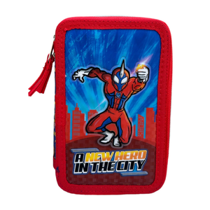 Astuccio Scuola 3d Masked Man Supereroe  Multiscomparto 3 Zip Portacolori Pennarelli Giotto - Hr0832