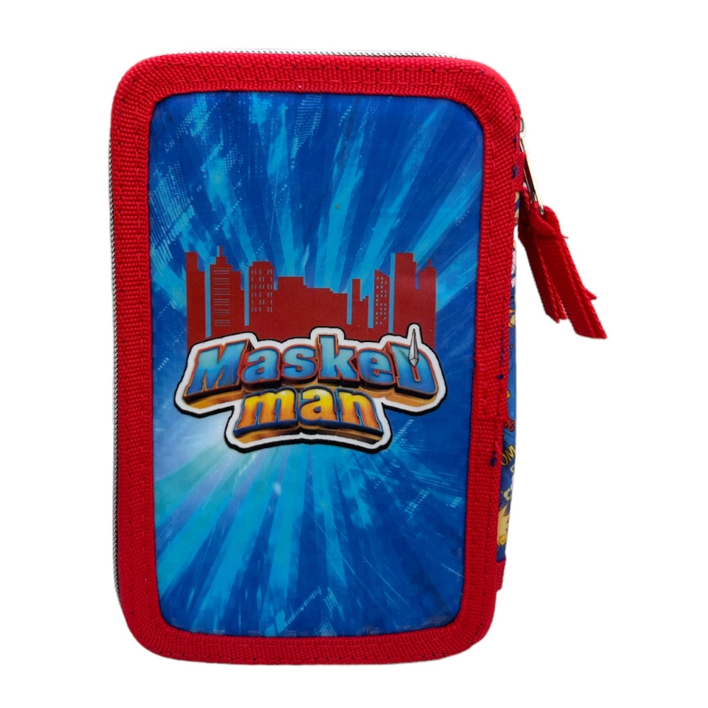 Astuccio Scuola 3d Masked Man Supereroe  Multiscomparto 3 Zip Portacolori Pennarelli Giotto - Hr0832