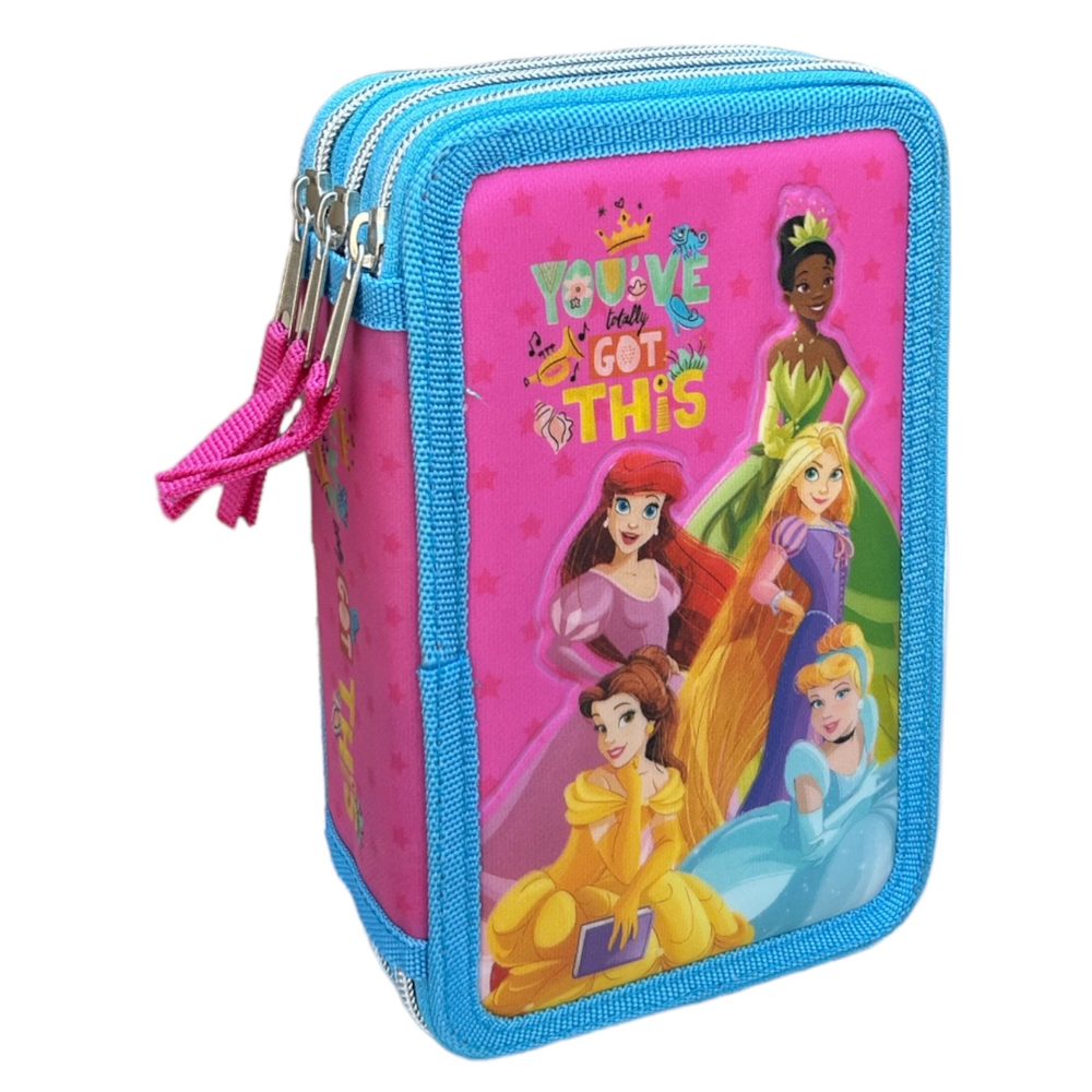 Astuccio Scuola 3d Principesse DISNEY Multiscomparto 3 Zip Portacolori Pennarelli Giotto - Pr0832