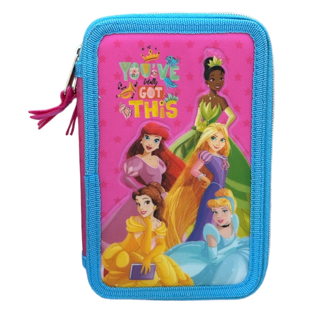 Astuccio Scuola 3d Principesse DISNEY Multiscomparto 3 Zip Portacolori Pennarelli Giotto - Pr0832