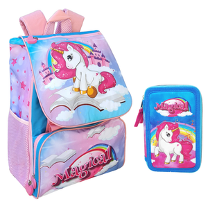 Zaino + Astuccio 3 Zip Unicorno Estensibile Scuola Elementare Colori Giotto