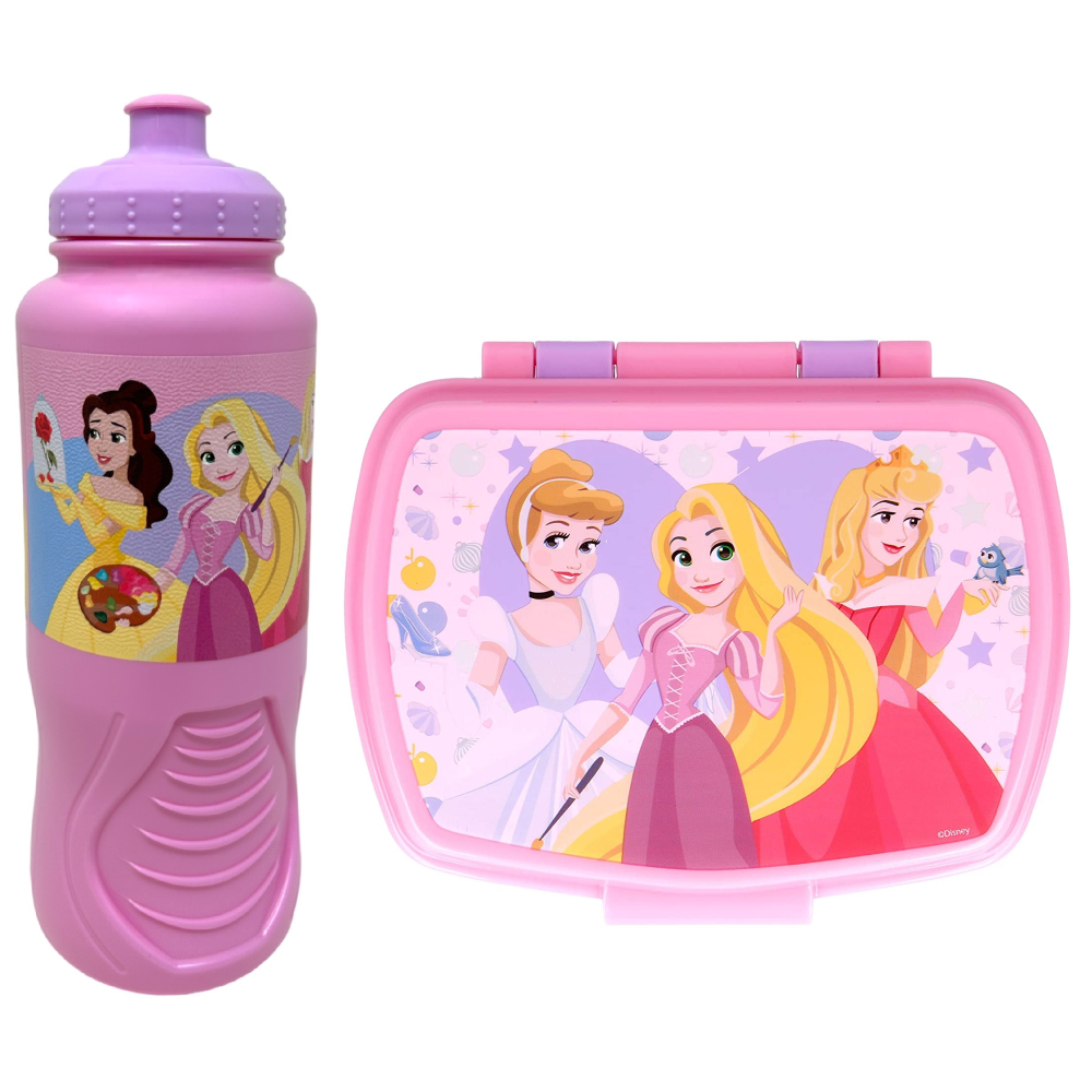 Set Borraccia e Portamerenda Principesse DISNEY 2 Pezzi in Plastica Riutilizzabile Bpa Free