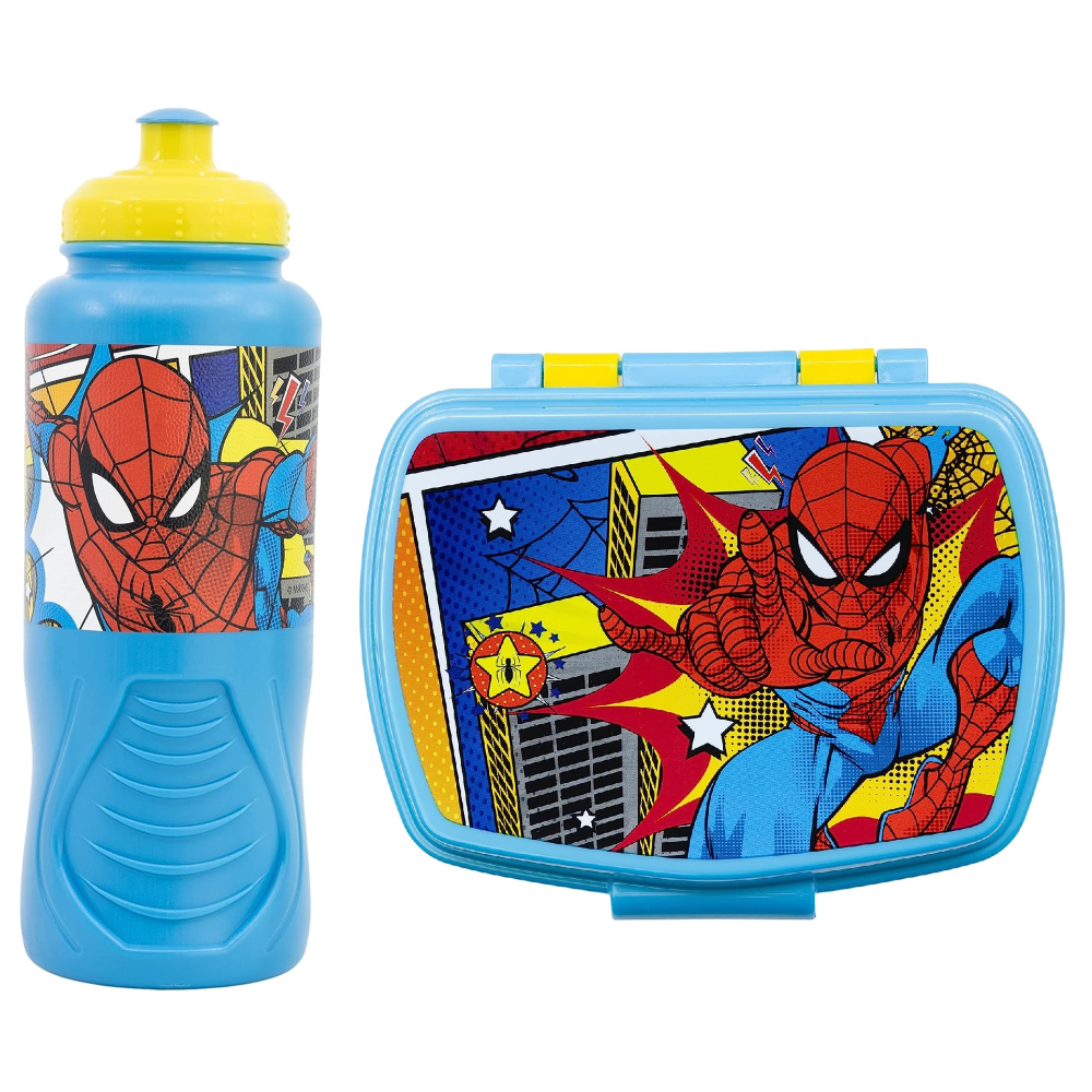Set Borraccia e Portamerenda Spiderman MARVEL 2 Pezzi in Plastica Riutilizzabile Bpa Free