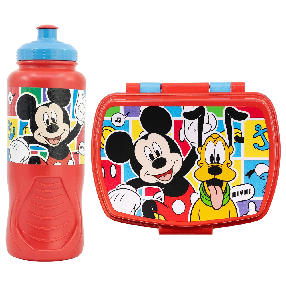 Set Borraccia e Portamerenda Topolino DISNEY 2 Pezzi in Plastica Riutilizzabile Bpa Free