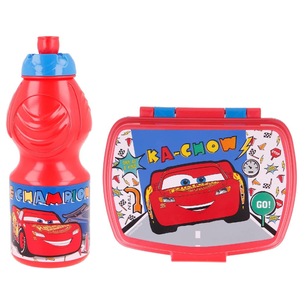 Set Borraccia e Portamerenda Cars DISNEY 2 Pezzi in Plastica Riutilizzabile Bpa Free