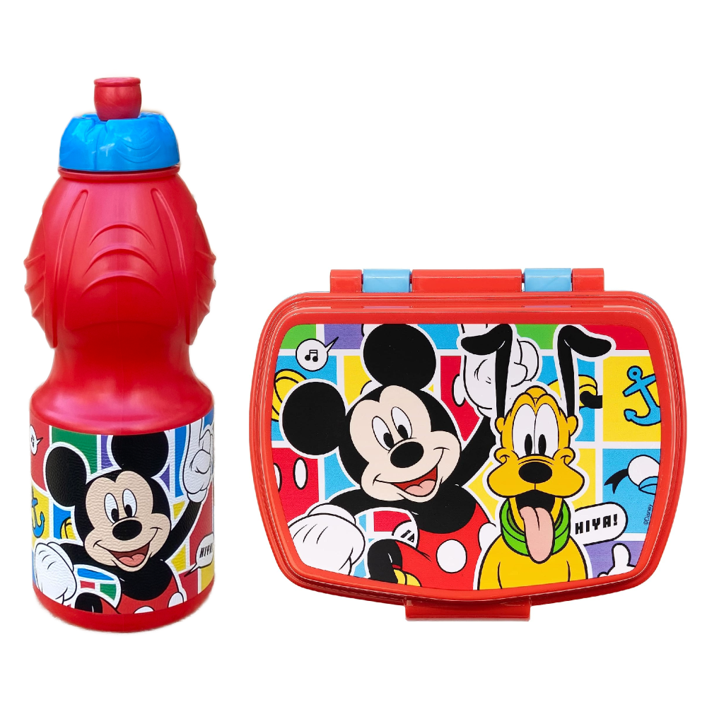 Set Borraccia e Portamerenda Topolino DISNEY 2 Pezzi in Plastica Riutilizzabile Bpa Free