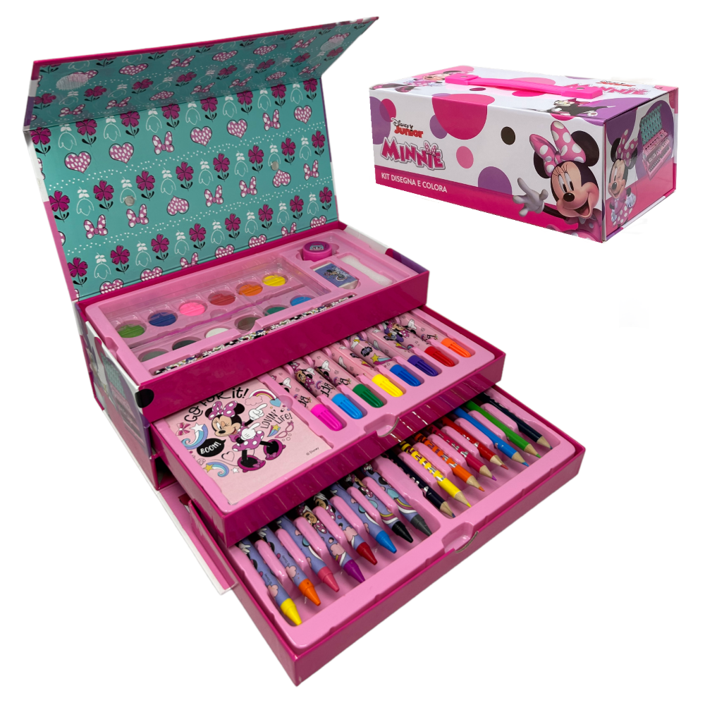 Colori Minnie DISNEY Pennarelli Acquerelli e Pastelli con Cassetti