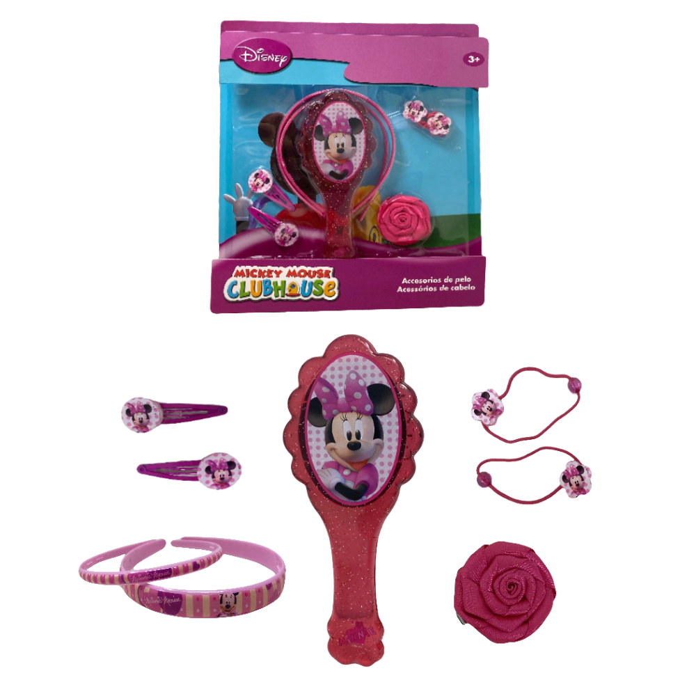 Set Accessori Capelli Minnie DISNEY 8 Pezzi Spazzola Clik Clak Elastici - As4898fuxia