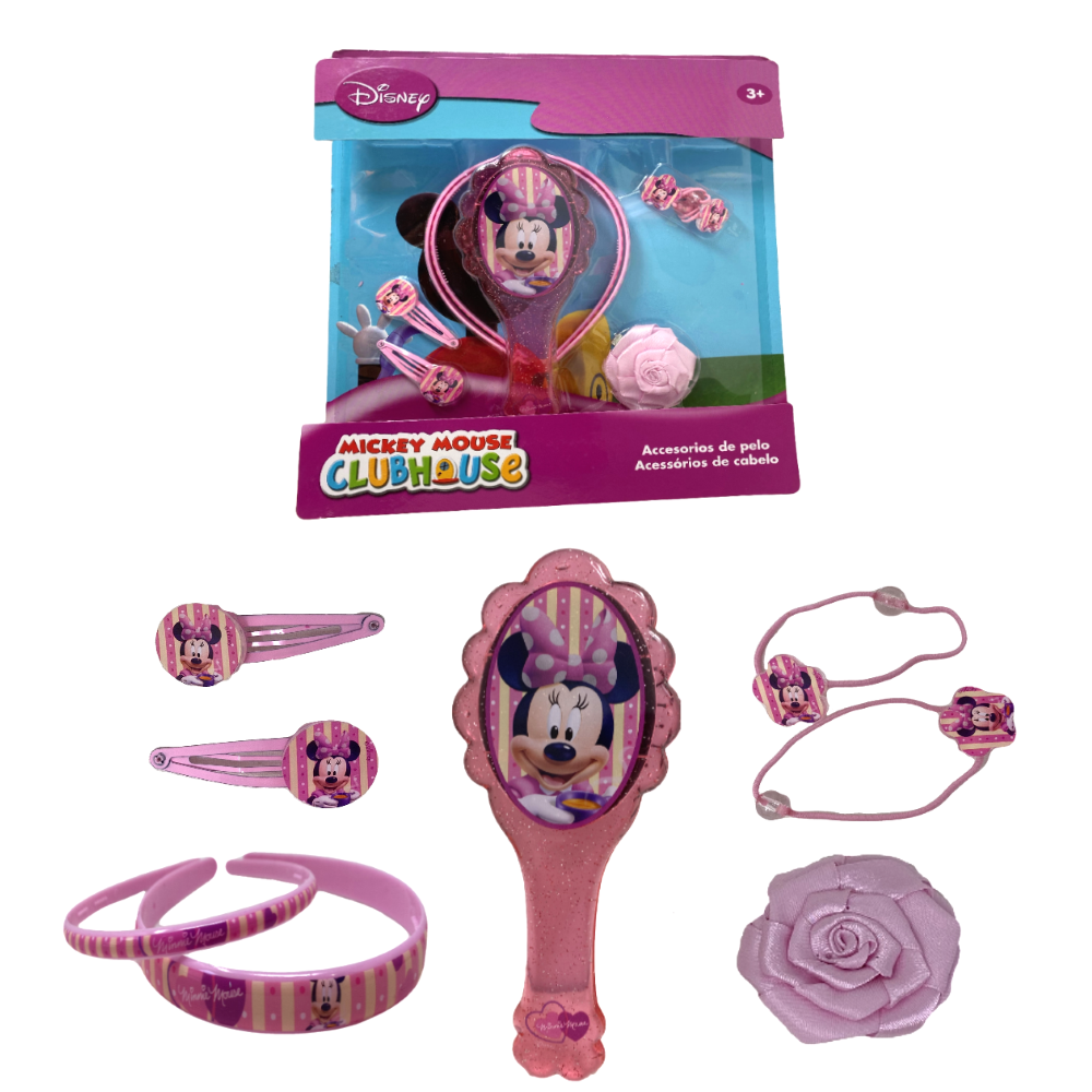 Set Accessori Capelli Minnie DISNEY 8 Pezzi Spazzola Clik Clak Elastici - As4898rosa