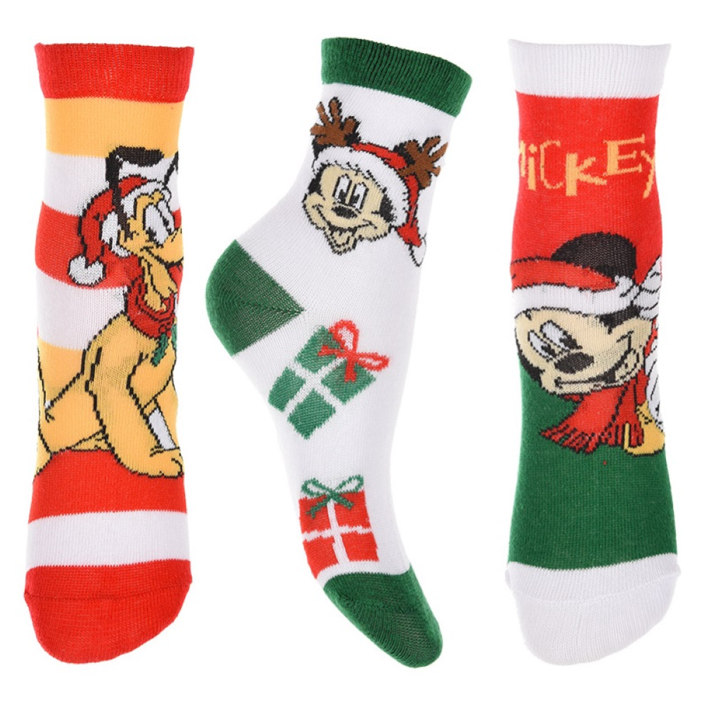 Calzini 3 Pezzi Natale Topolino Pluto DISNEY in Spugna Tre Paia Bambini - Hw0692