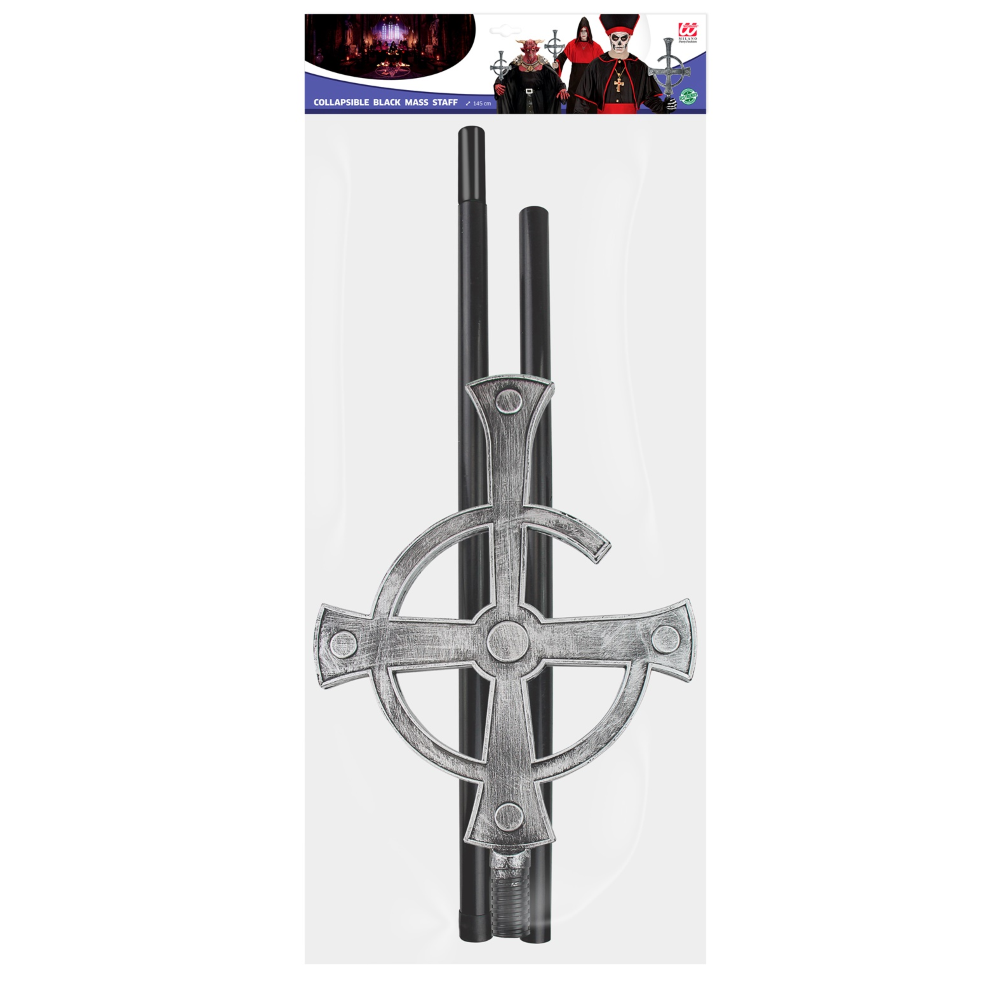 Bastone Pastorale Messa Nera Abbattibile Accessori per Abito Vestito Travestimento Carnevale 145 CM - 16789