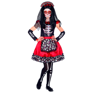 Vestito Carnevale Mujer Dia De Los Muertos Travestimento Halloween Bambina - 0691