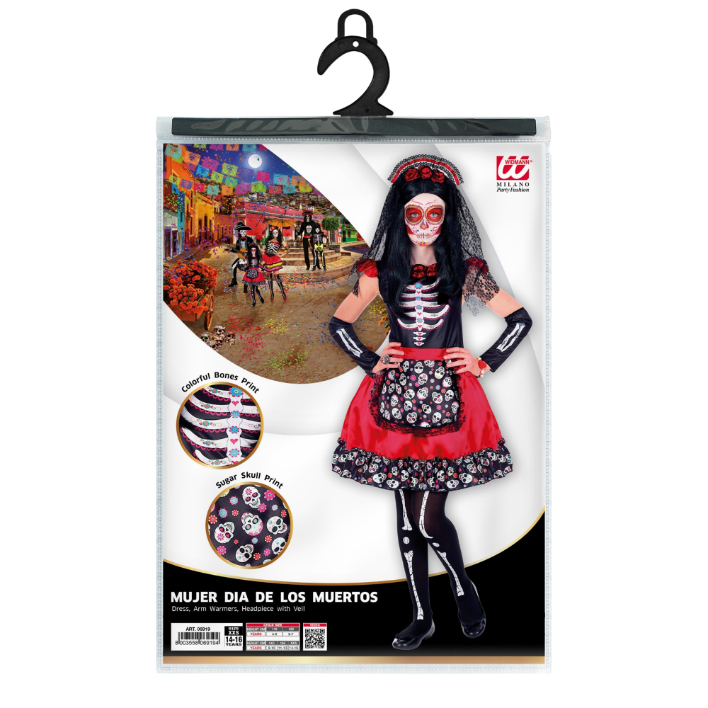 Vestito Carnevale Mujer Dia De Los Muertos Travestimento Halloween Bambina - 0691