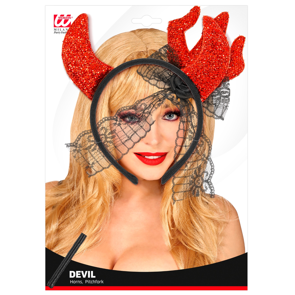 Set Travestimento Diavolo Tridente e Cerchietto Accessori per Abito Vestito Carnevale Halloween - 10321