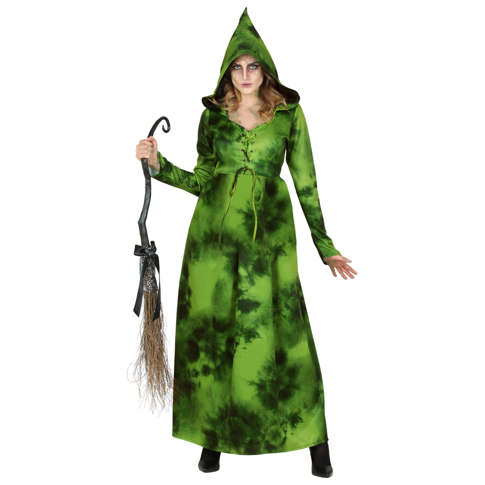 Costume con Accessori Strega Della Foresta Abito con Cappuccio Scopa 89 CM Travestimento Halloween L - 1071+9835w