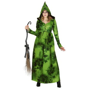 Costume con Accessori Strega Della Foresta Abito con Cappuccio Scopa 89 CM Travestimento Halloween S - 1071+9835w