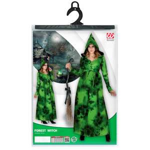 Costume con Accessori Strega Della Foresta Abito con Cappuccio Scopa 89 CM Travestimento Halloween - 1071+9835w