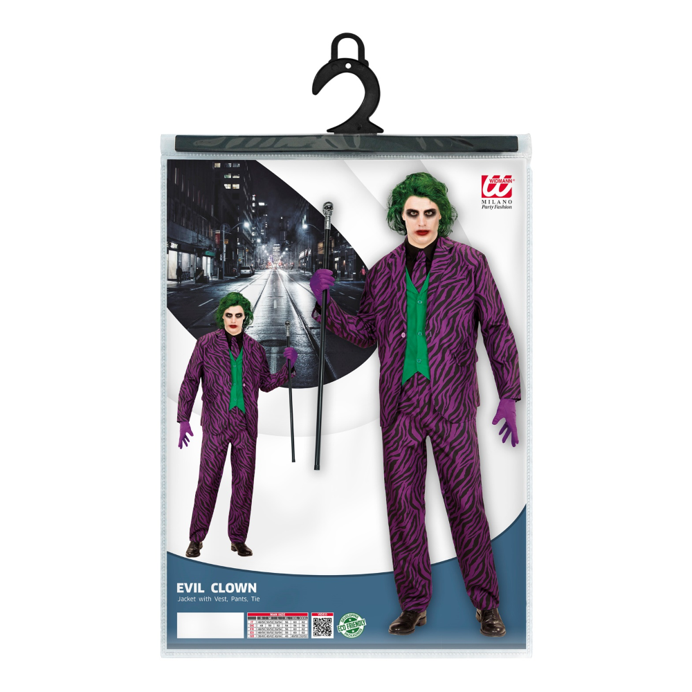 Costume con Accessori Evil Clown Abito Bastone con Teschio 105 CM Travestimento Halloween Adulto S - 1931+07603