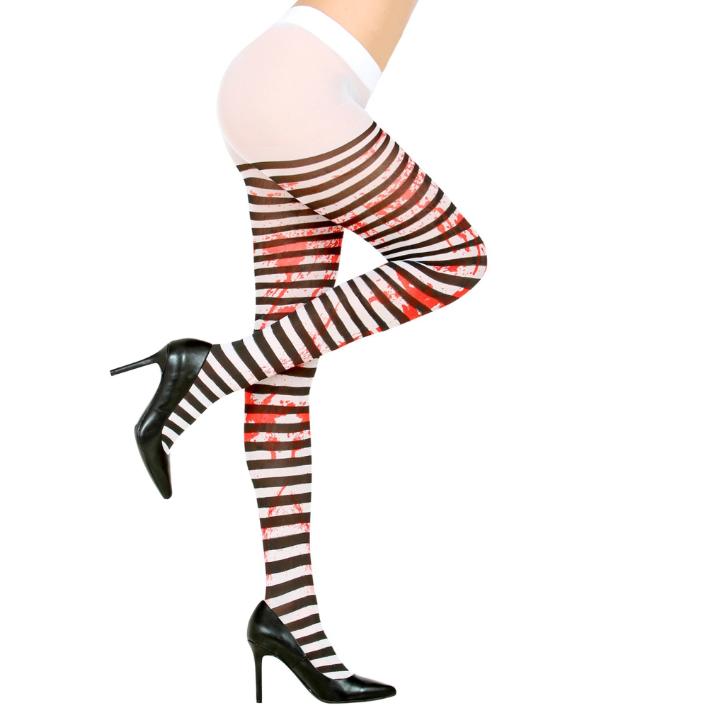 Calze Rigati Bianco e Nero Insanguinati 50 Den Tg Unica Adulto Accessorio Travestimento Halloween - 29348
