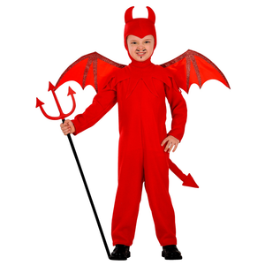 Vestito Carnevale con Accessori Diavolo Tridente Dorato Travestimento Halloween Bambino 4/5 Anni - 4192+24221