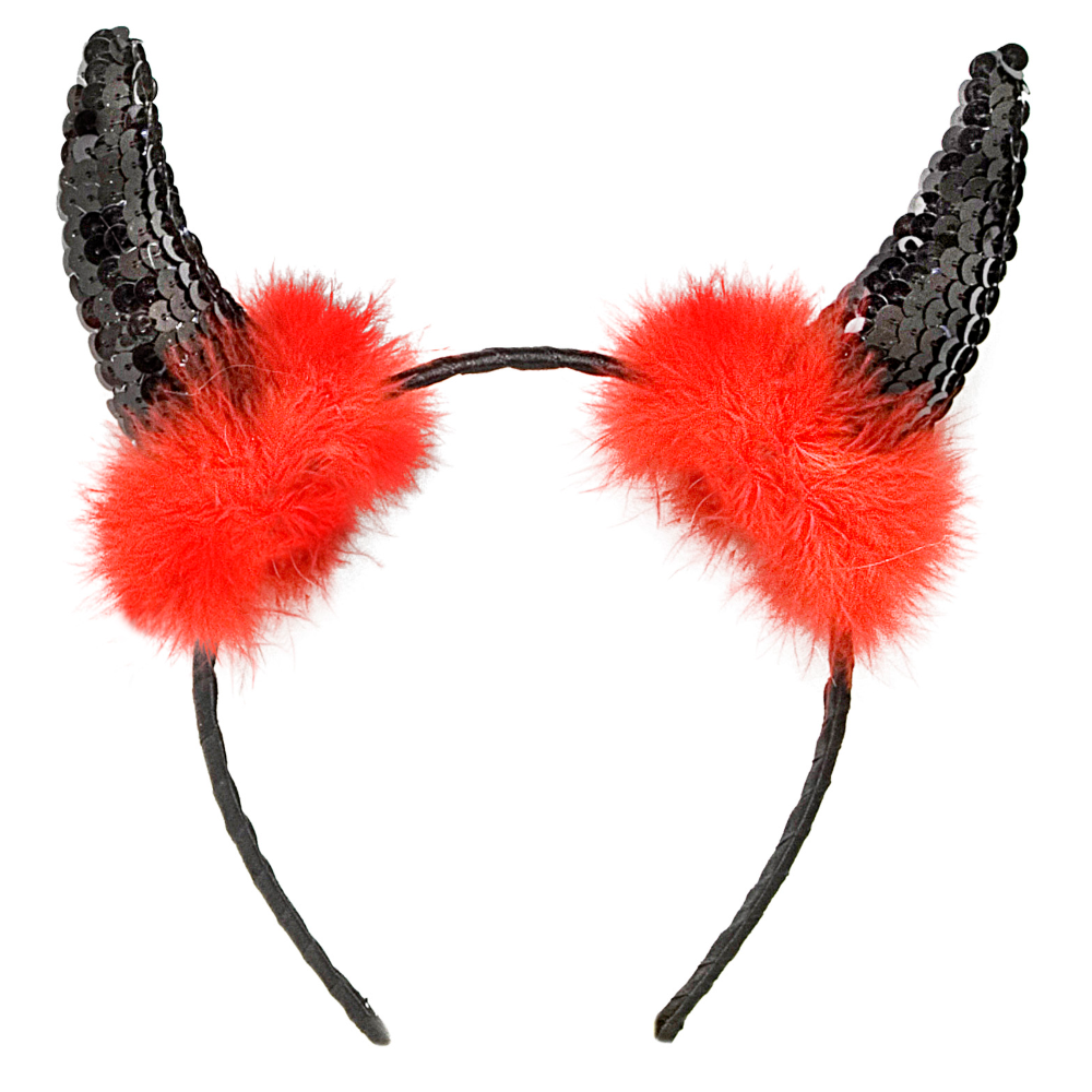Cerchietto Corna in Paillettes Nere Accessori Travestimento Carnevale Halloween - 5494n