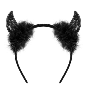 Cerchietto Corna in Paillettes Nere Accessori Travestimento Carnevale Halloween - 03376