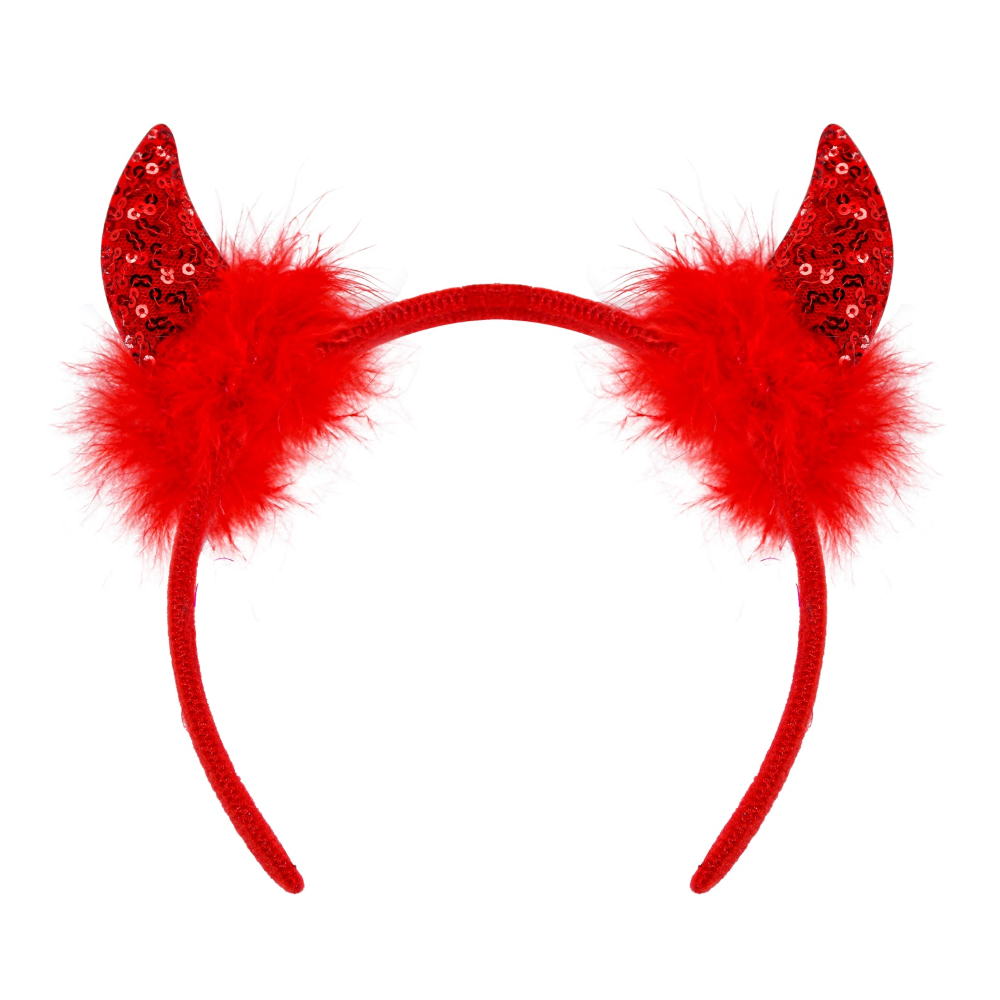 Cerchietto Corna in Paillettes Rosse Accessori Travestimento Carnevale Halloween - 03377