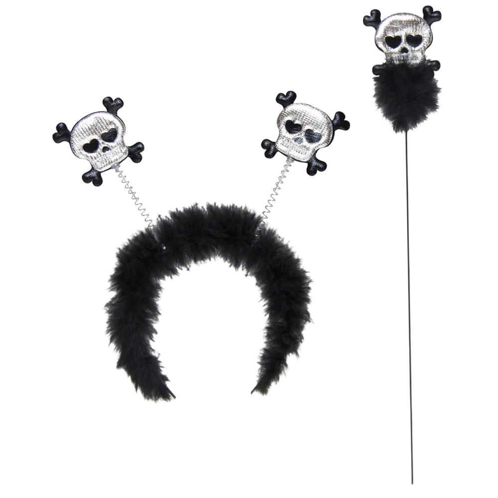 Set Cerchietto e Bacchetta Teschio con Ossa Accessori per Travestimento Carnevale Halloween - 1787k