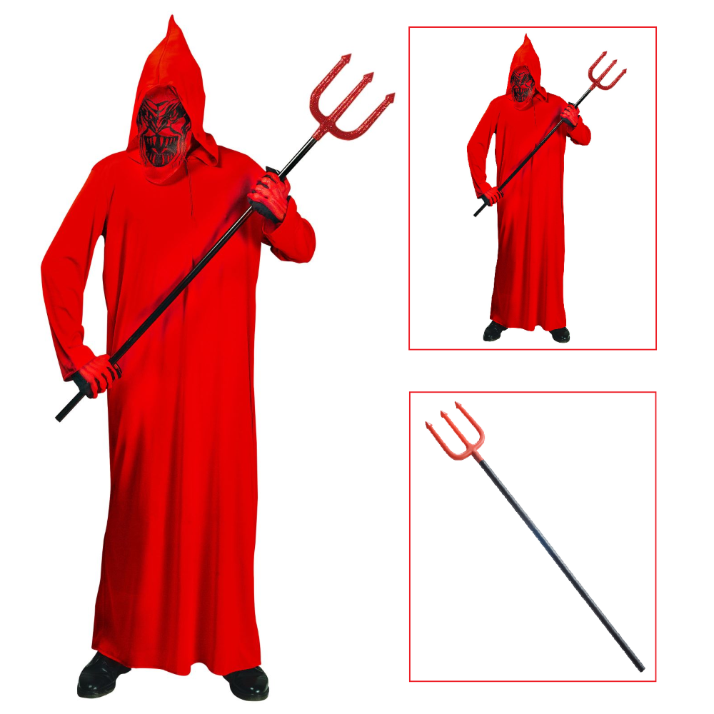 Vestito Carnevale con Accessori Diavolo Tridente Travestimento Halloween Bambino 5/7 Anni - 0249+5279d