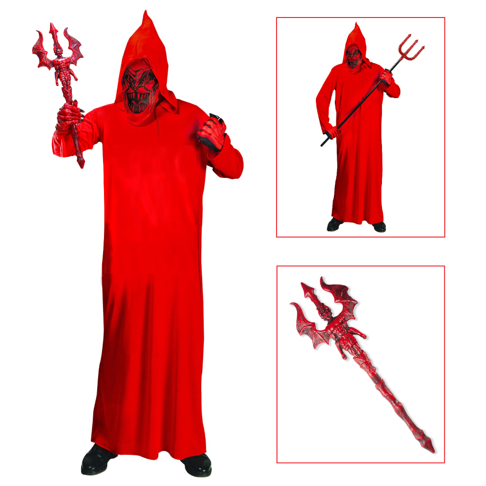 Vestito Carnevale con Accessori Diavolo Tridente Travestimento Halloween Bambino 5/7 Anni - 0249+6976d