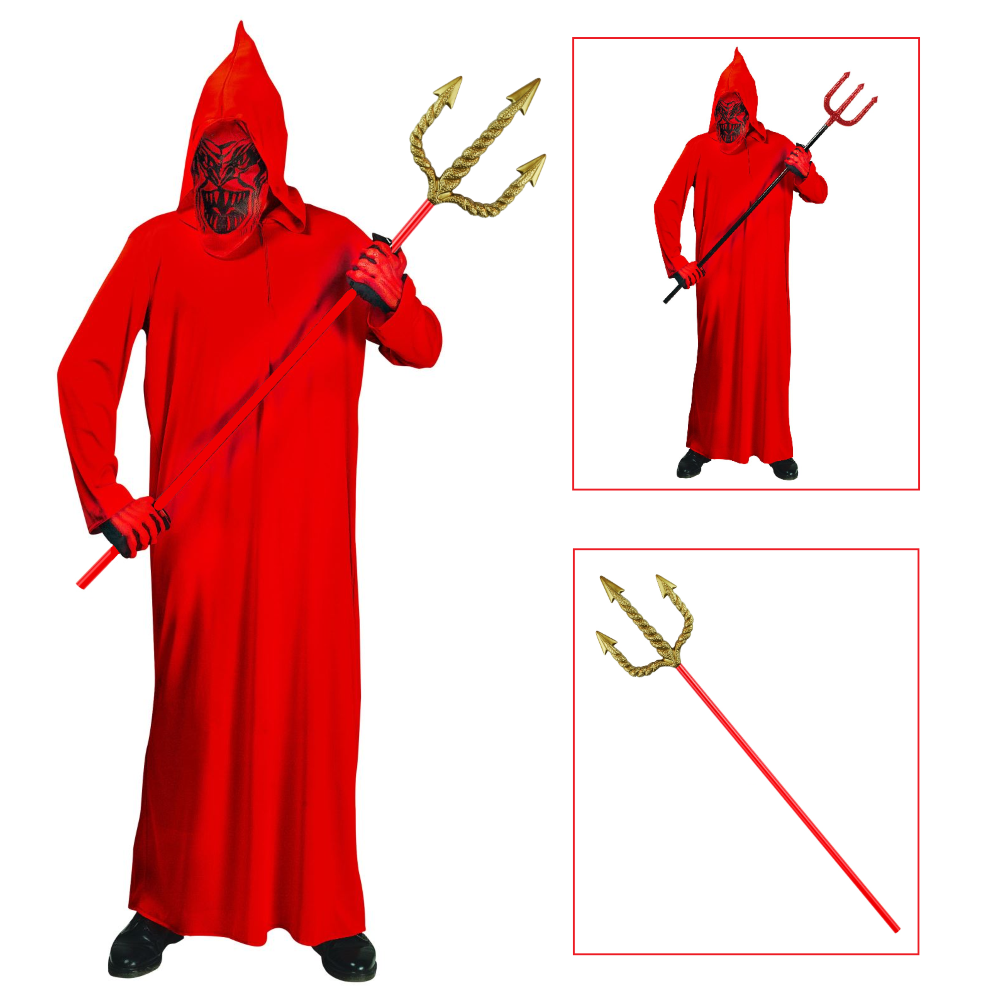 Vestito Carnevale con Accessori Diavolo Tridente Dorato Travestimento Halloween Bambino 8/10 Anni - 0249+24221