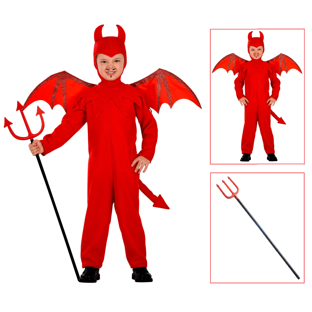 Vestito Carnevale con Accessori Diavolo Tridente Travestimento Halloween 4/5 Anni - 4192+5279d