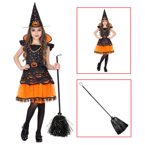 Costume con Accessori Strega Vestito Cappello Scopa Travestimento Halloween 4/5 Anni - 0708+52782