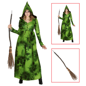 Costume con Accessori Strega Della Foresta Abito con Cappuccio Scopa 89 CM Travestimento Halloween - 1071+9835w