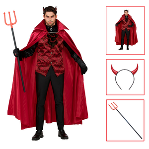 Costume con Accessori Diavolo Abito Corna Tridente Travestimento Halloween Adulto M/l - 1174+5483c+5279d