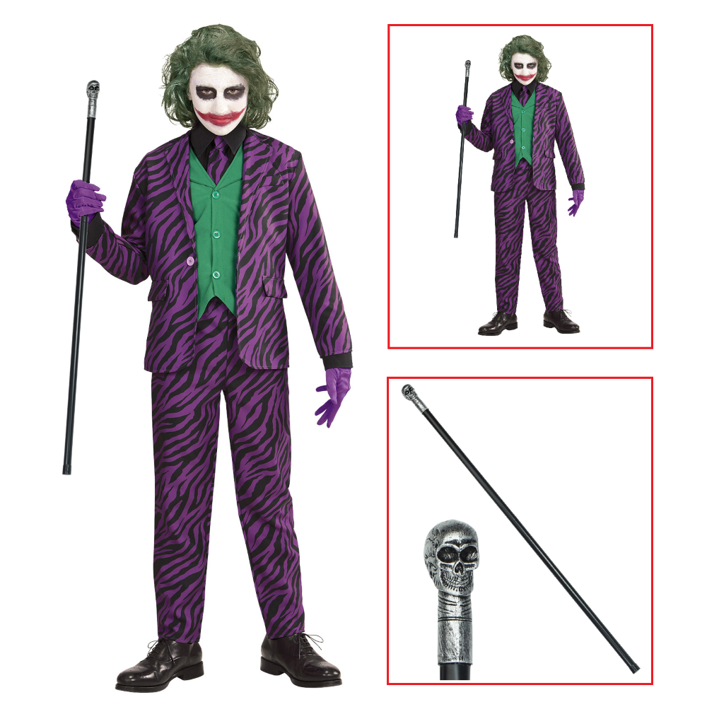 Costume con Accessori Evil Clown Abito Bastone con Teschio 105 CM Travestimento Halloween 11/13 Anni - 1931+07603