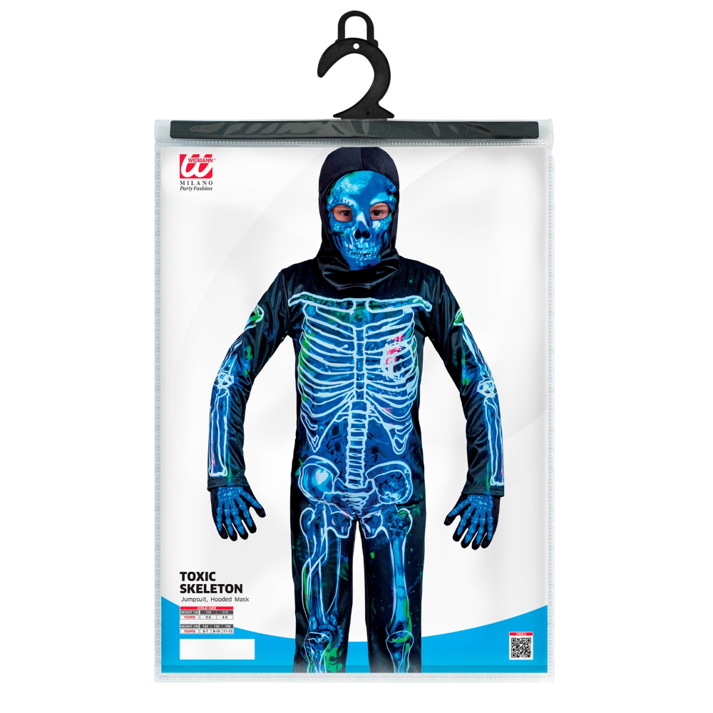 Costume da Scheletro Tossico Travestimento per Halloween da Bambino Tuta e Maschera - 1228