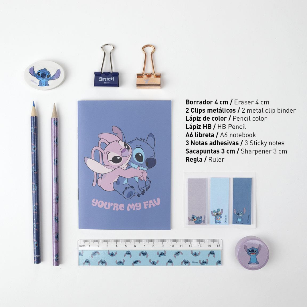 Set Cancelleria con Tombolino Stitch DISNEY 12 Pezzi Scuola Tempo Libero - 0347