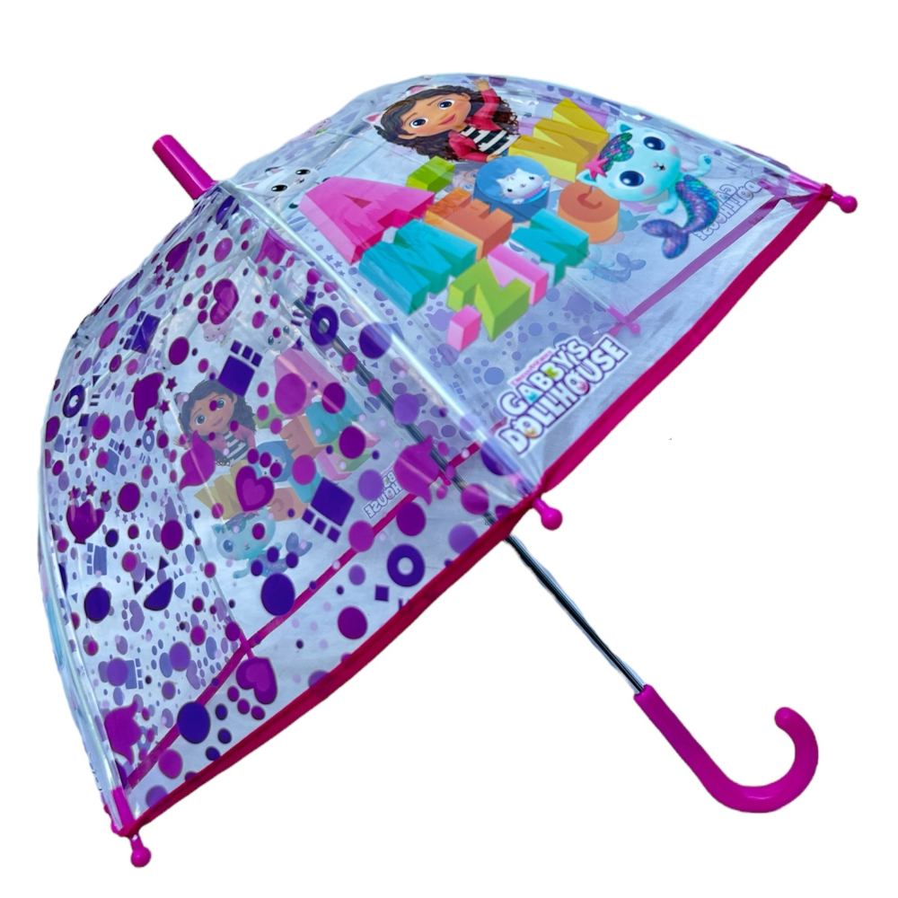Ombrello Gabby Dollhouse Trasparente Cupola Manuale 8 Raggi Bambino - O07595mc