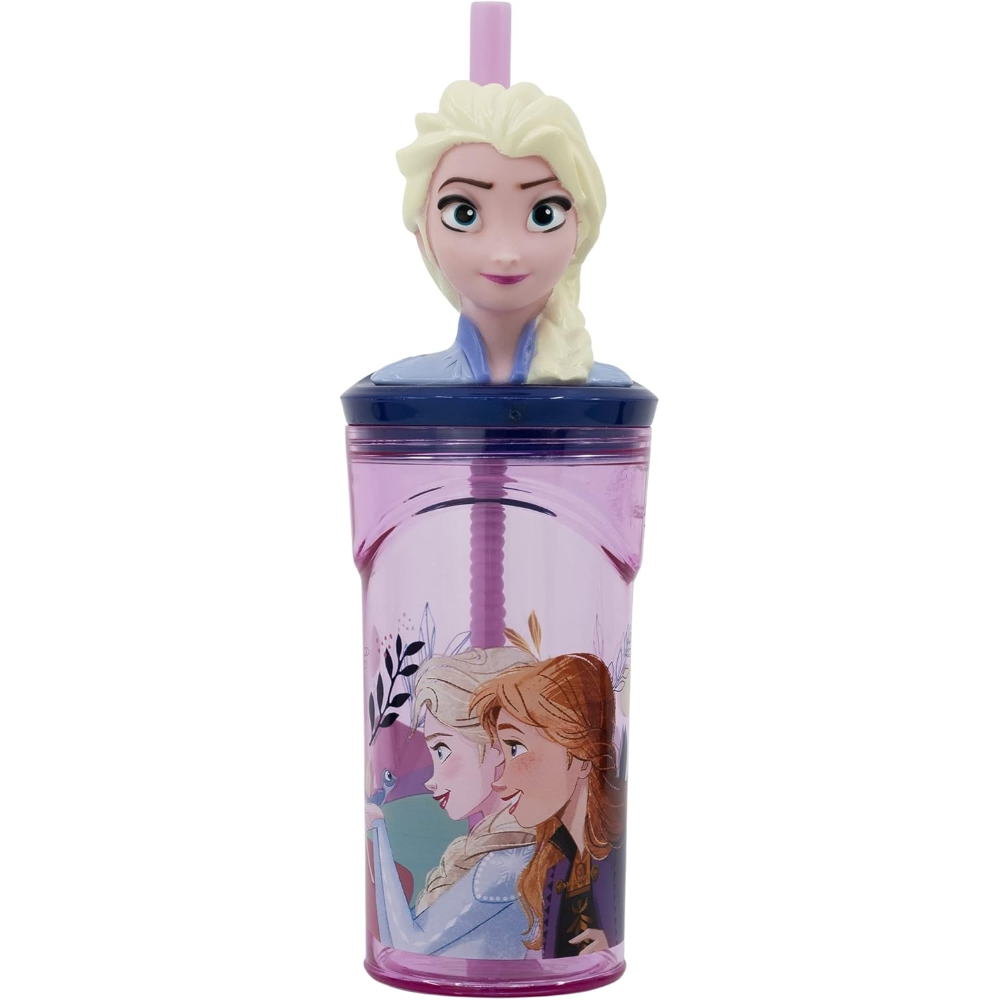 Bicchiere con Cannuccia Ripiegabile Frozen DISNEY Personaggio Elsa 3d Bpa Free 360 Ml - 74266