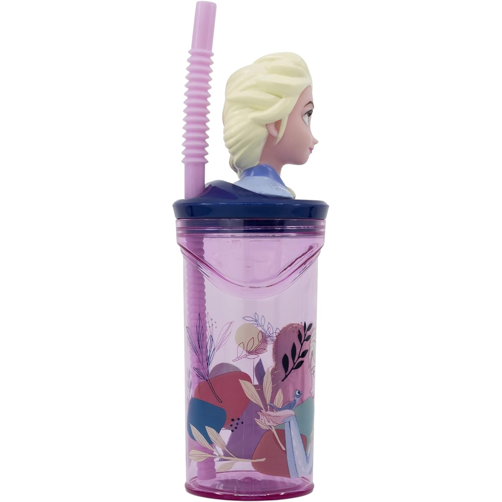 Bicchiere con Cannuccia Ripiegabile Frozen DISNEY Personaggio Elsa 3d Bpa Free 360 Ml - 74266