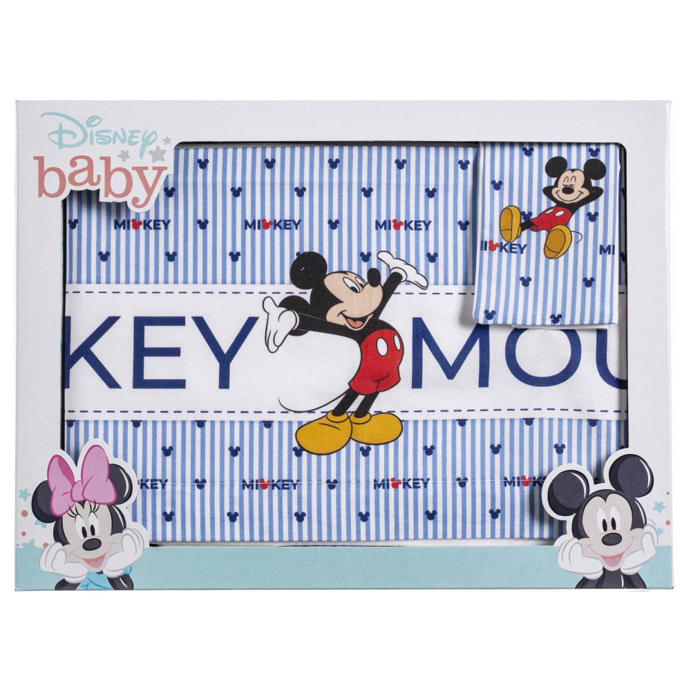 Completo Lettino Culla Topolino DISNEY 3 Pezzi Federa Copriletto Lenzuola - El0232wd