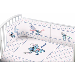 Completo Lettino Culla Stitch DISNEY 4 Pezzi Federa Paracolpi Piumino e Copripiumino - Ql0452wd