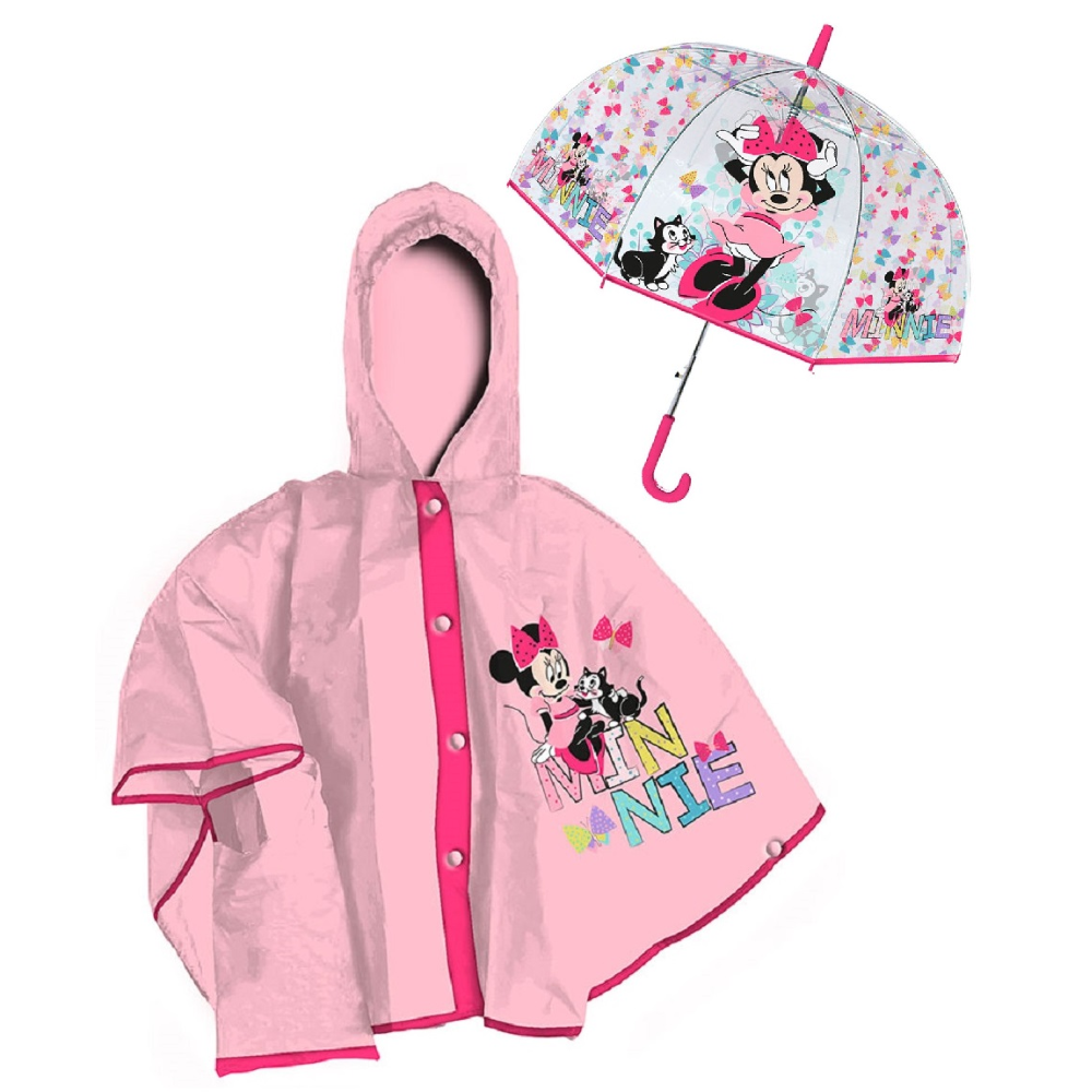 Set Pioggia Mantellina + Ombrello Minnie DISNEY 3/4 Anni Bambina - D06524mc+d06523mc