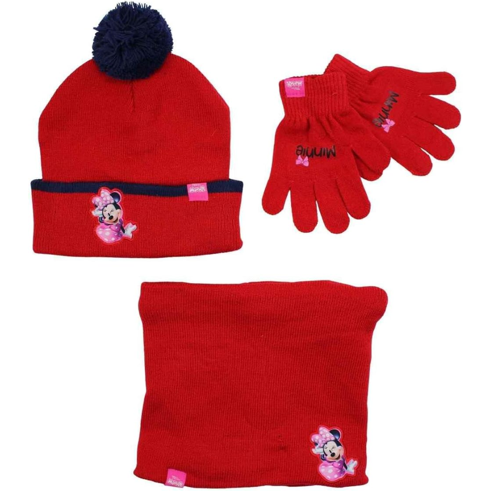 Cappello Invernale con Pon Pon Scaldacollo Guanti Minnie DISNEY 3 Pz Taglia Unica - Min22-2394